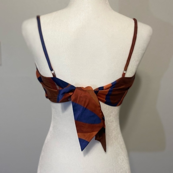 Papaya women's large scarf style crop top w/ geometric design EUC tie back - Picture 8 of 12